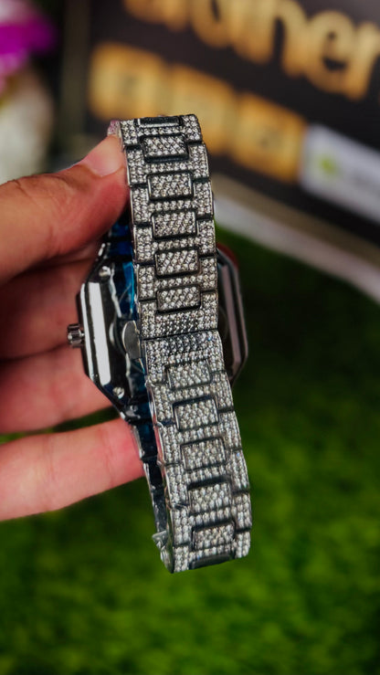 PP Style Full Iced-Out Diamond Watch for Men - Fully Studded Square Dial & Bracelet
