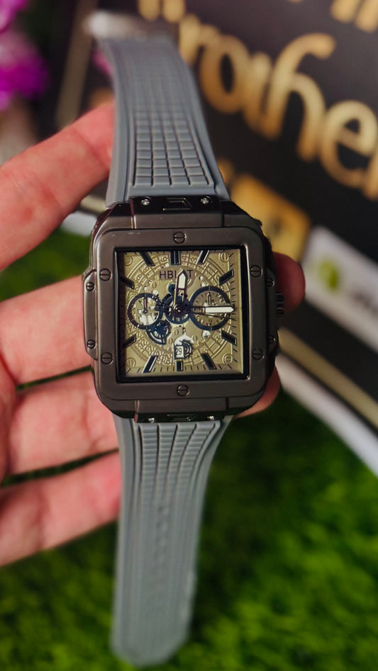 HB Square Skeleton Quartz Watch for Men | Silicone Strap | Premium Fashion Wristwatch