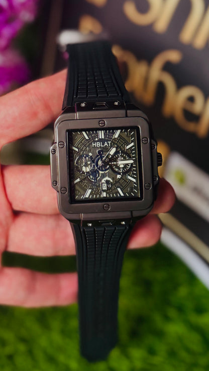 HB Square Skeleton Quartz Watch for Men | Silicone Strap | Premium Fashion Wristwatch