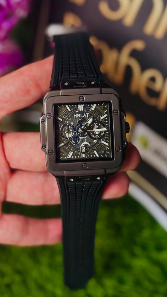 HB Square Skeleton Quartz Watch for Men | Silicone Strap | Premium Fashion Wristwatch