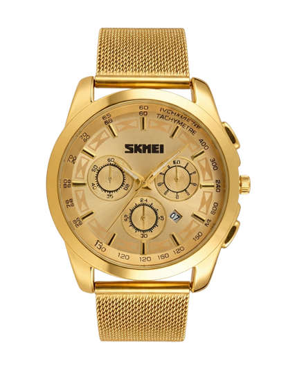Skmei Signature Series – Luxury Gold Mesh Strap Chronograph
