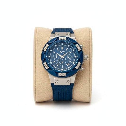 Xmart Limited Edition Men's Sports Chronograph Watch - Navy Blue Dial & Blue Silicone Strap
