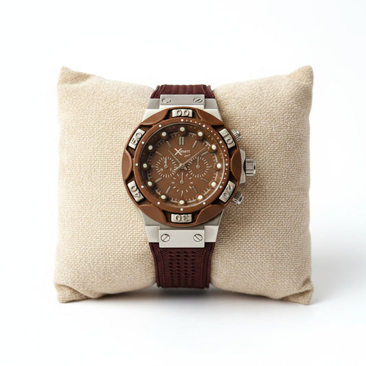 Xmart Limited Edition Men's Sports Chronograph Watch - Brown Dial & Brown Silicone Strap