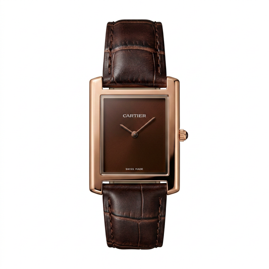 Cartier Brown Leather Strap Rectangle Dress Watch