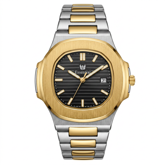 Essential Two-Tone Octagonal Watch – Black Dial