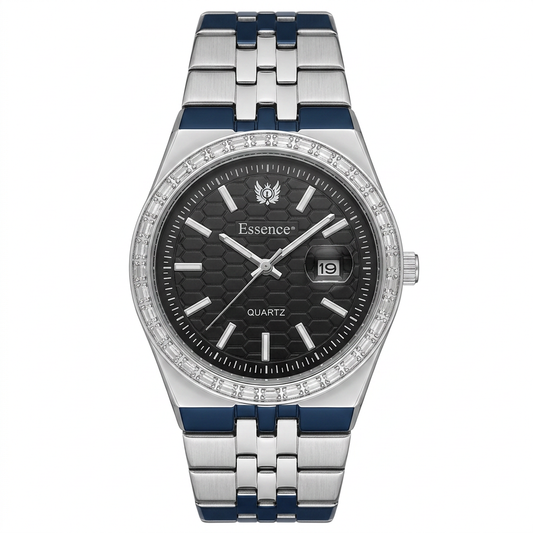 Essential Silver Honeycomb Dial Stainless Steel Watch – Black Dial