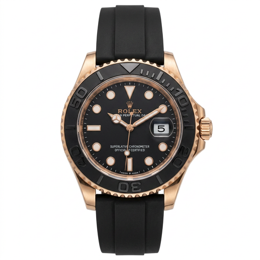 Rlx Oyster Perpetual Yacht-Master Watch for Men - Black Matte Dial & Silicone Strap