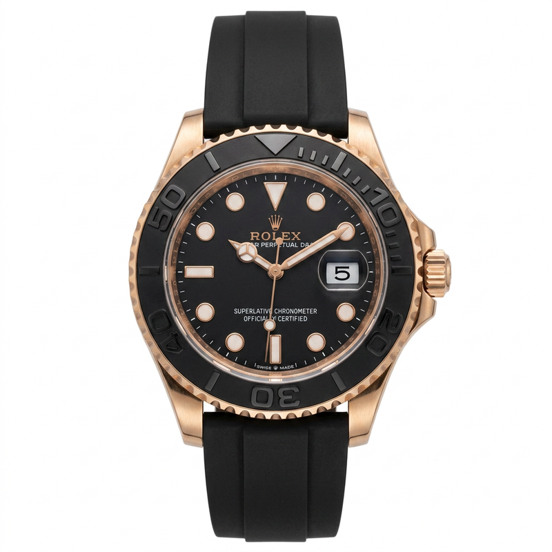 Rlx Oyster Perpetual Yacht-Master Watch for Men - Black Matte Dial & Silicone Strap