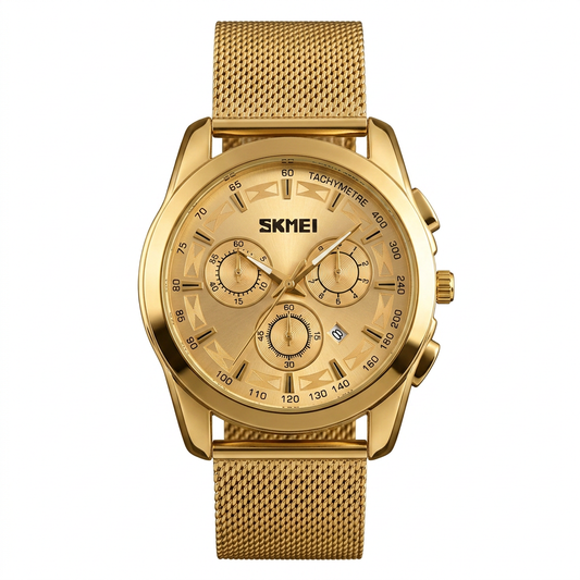 Skmei Signature Series – Luxury Gold Mesh Strap Chronograph