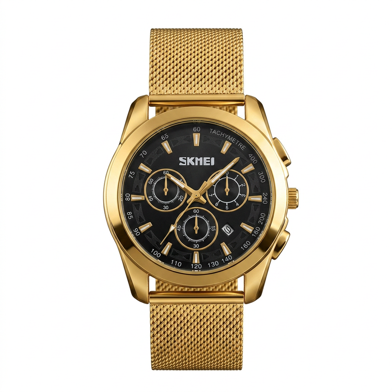 Skmei Signature Series – Luxury Gold Mesh Strap Chronograph