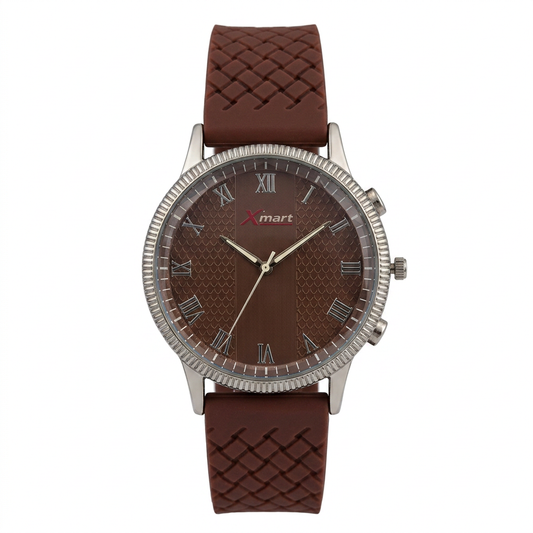 Xmart Casual Quartz Watch for Men - Brown Patterned Dial & Textured Rubber Strap