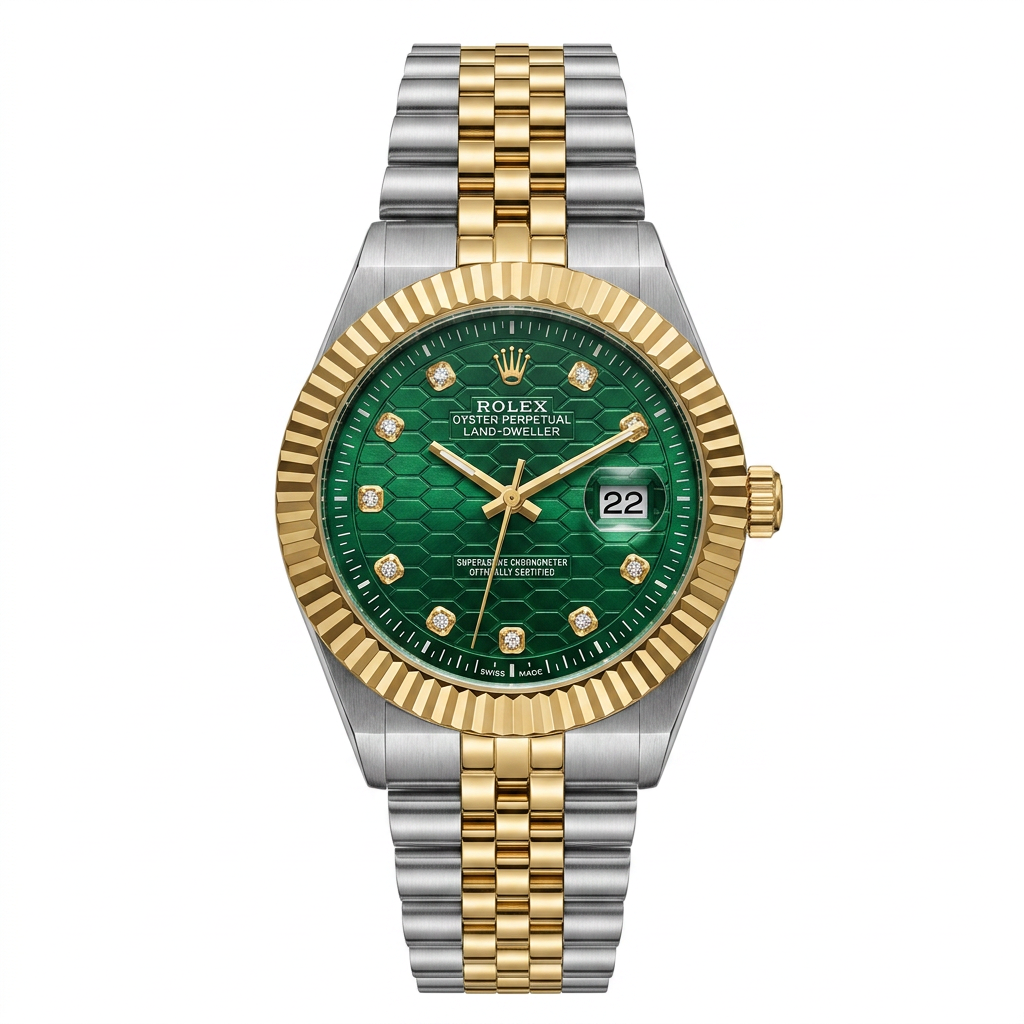 RLX master piece Premium Two-Tone Green Honeycomb Dial Watch