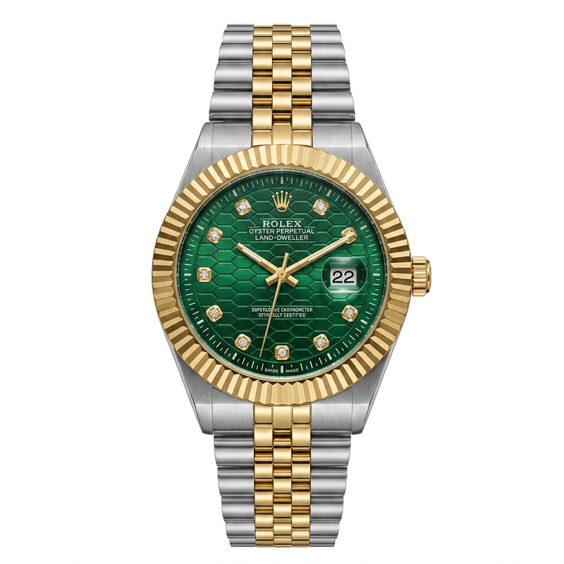 RLX master piece Premium Two-Tone Green Honeycomb Dial Watch