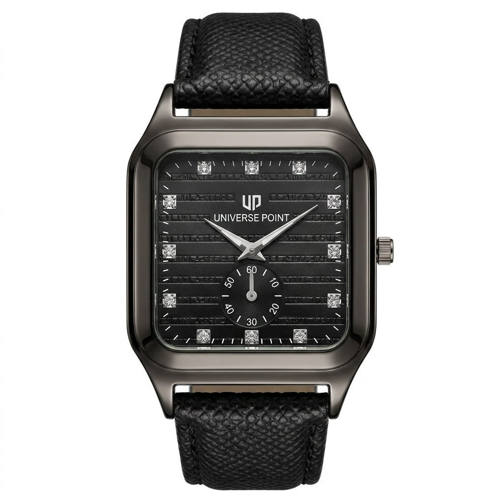 Premium Square-Dial Men's Watch with Diamond Index & Leather Strap