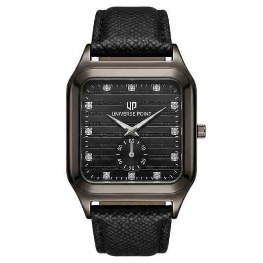 Premium Square-Dial Men's Watch with Diamond Index & Leather Strap