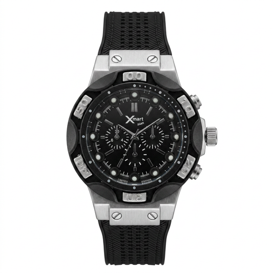 Xmart Limited Edition Men's Sports Chronograph Watch - Black Dial & Silicone Strap