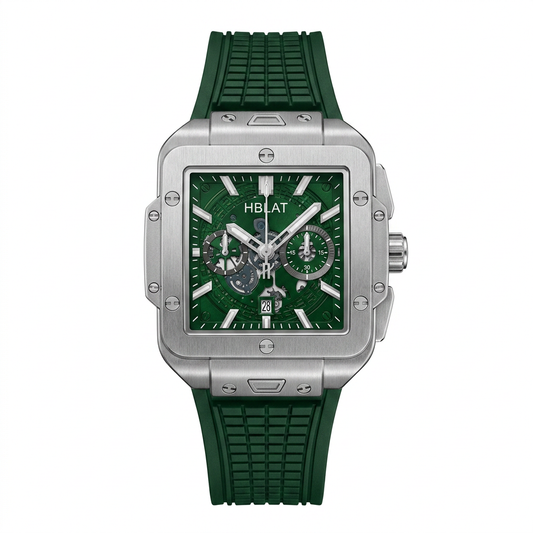HB Square Skeleton Quartz Watch for Men | Silicone Strap | Premium Fashion Wristwatch