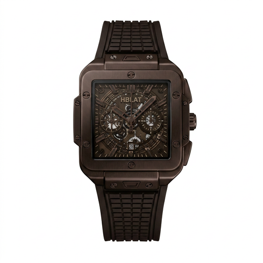 HB Square Skeleton Quartz Watch for Men | Silicone Strap | Premium Fashion Wristwatch