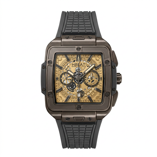 HB Square Skeleton Quartz Watch for Men | Silicone Strap | Premium Fashion Wristwatch
