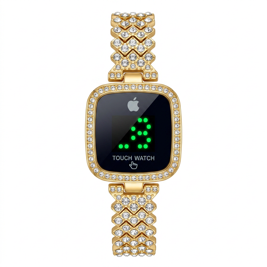 Gold-Plated Touch LED Diamond Women's Watch