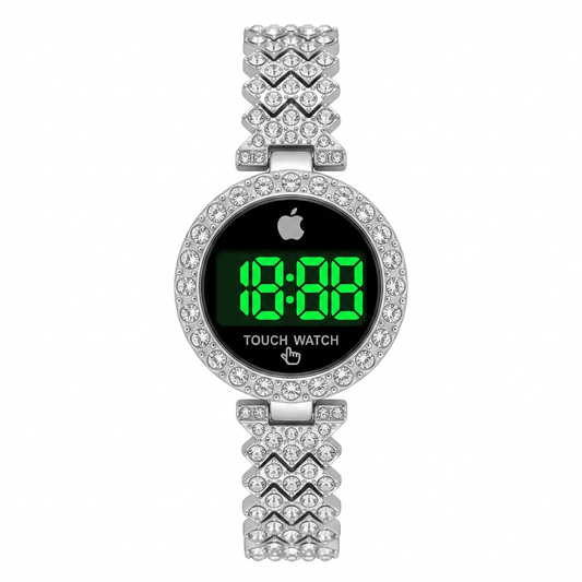 Silver-Plated Touch LED Diamond Women's Watch