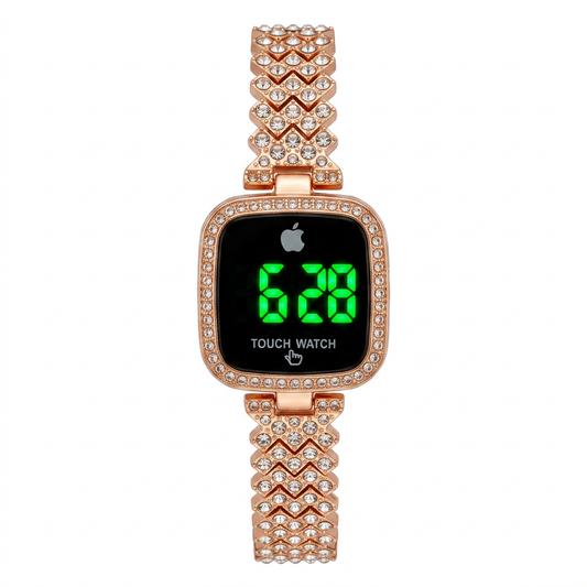 Rose Gold-Plated Touch LED Diamond Women's Watch