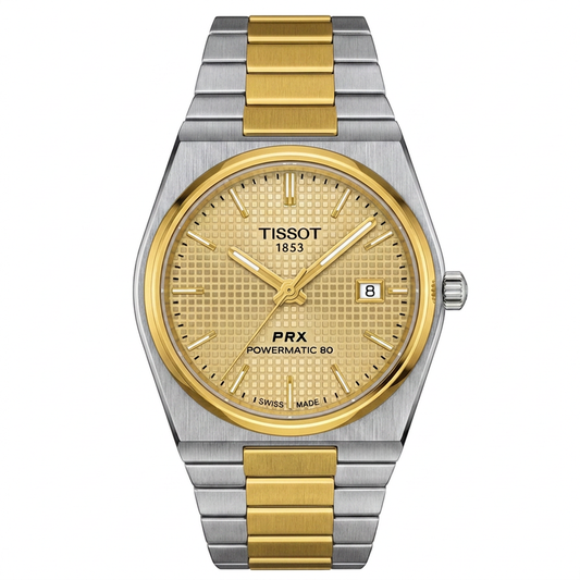 Tst PRX Powermatic 80 Dual Tone Stainless Steel Watch for Men - Gold & Silver Waffle Dial